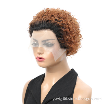 Wholesale 1B/30 Jerry Curl pixie cut Human Hair Wigs Short Cut Wig 100% Brazilian Curly Human Hair Wig For Black Women